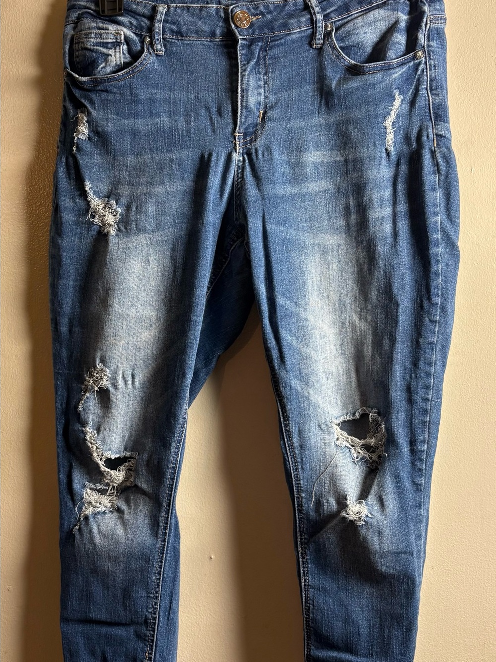 Women's Skinny Distressed Blue Denim Jeans